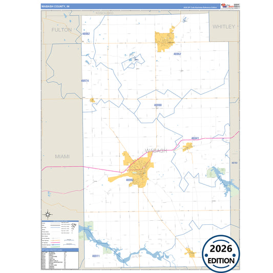 Wabash County, IN Business Reference 5 Digit ZIP Code Wall Map