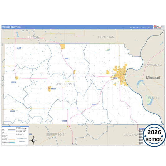 Atchison County, KS Business Reference 5 Digit ZIP Code Wall Map