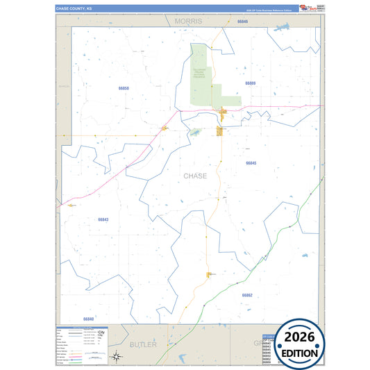 Chase County, KS Business Reference 5 Digit ZIP Code Wall Map