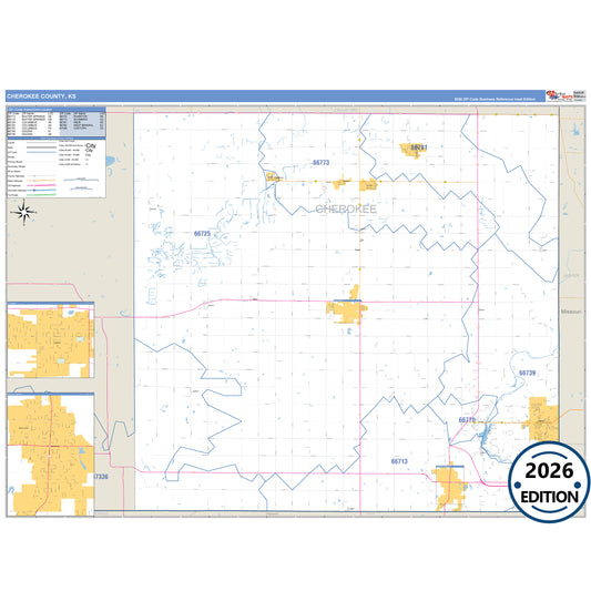 Cherokee County, KS Business Reference 5 Digit ZIP Code Wall Map