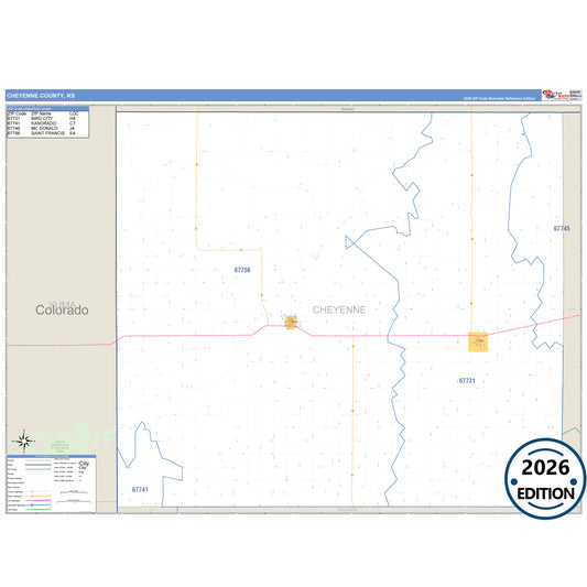 Cheyenne County, KS Business Reference 5 Digit ZIP Code Wall Map