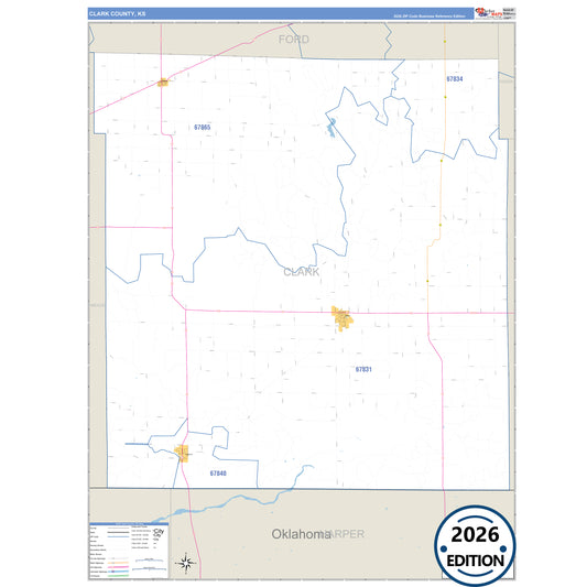 Clark County, KS Business Reference 5 Digit ZIP Code Wall Map