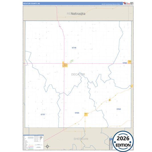 Decatur County, KS Business Reference 5 Digit ZIP Code Wall Map