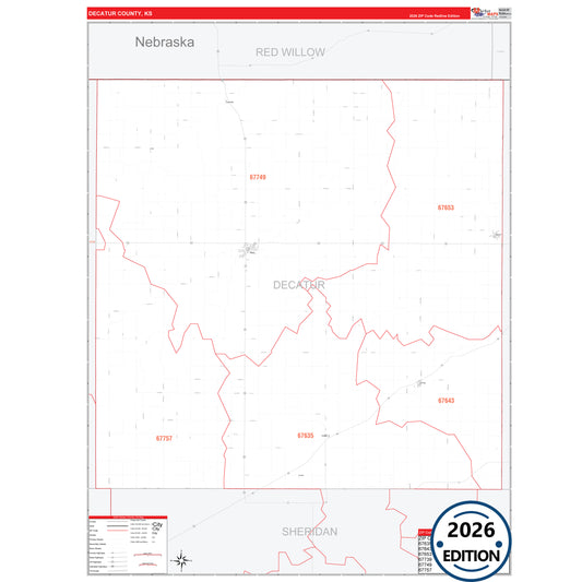 Decatur County, KS Red Line 5 Digit ZIP Code Wall Map