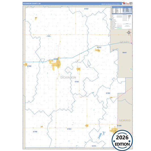 Dickinson County, KS Business Reference 5 Digit ZIP Code Wall Map