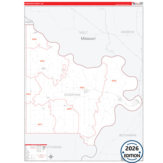 Doniphan County, KS Red Line 5 Digit ZIP Code Wall Map