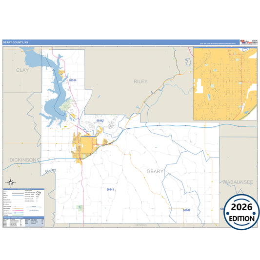 Geary County, KS Business Reference 5 Digit ZIP Code Wall Map