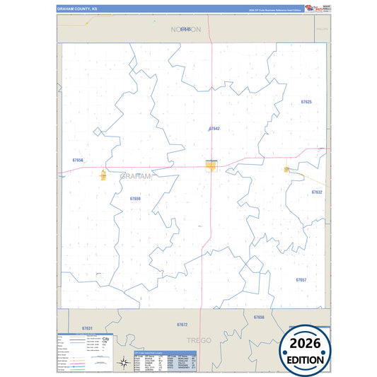 Graham County, KS Business Reference 5 Digit ZIP Code Wall Map