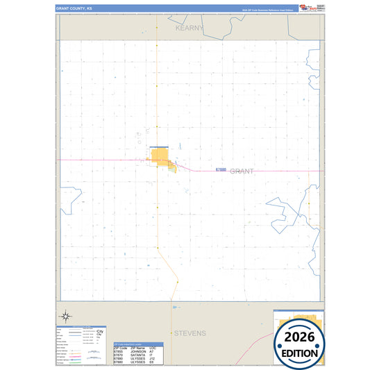 Grant County, KS Business Reference 5 Digit ZIP Code Wall Map