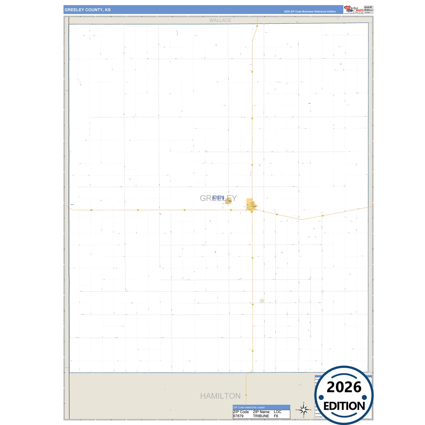 Greeley County, KS Business Reference 5 Digit ZIP Code Wall Map