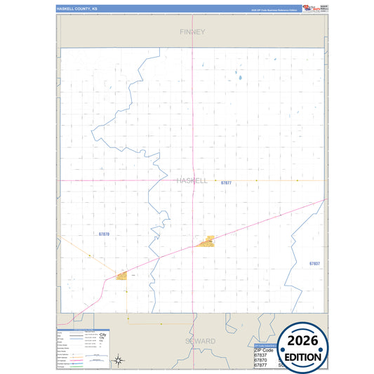 Haskell County, KS Business Reference 5 Digit ZIP Code Wall Map