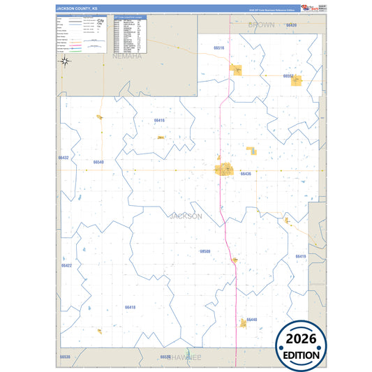 Jackson County, KS Business Reference 5 Digit ZIP Code Wall Map