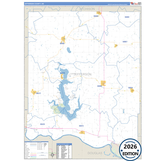 Jefferson County, KS Business Reference 5 Digit ZIP Code Wall Map