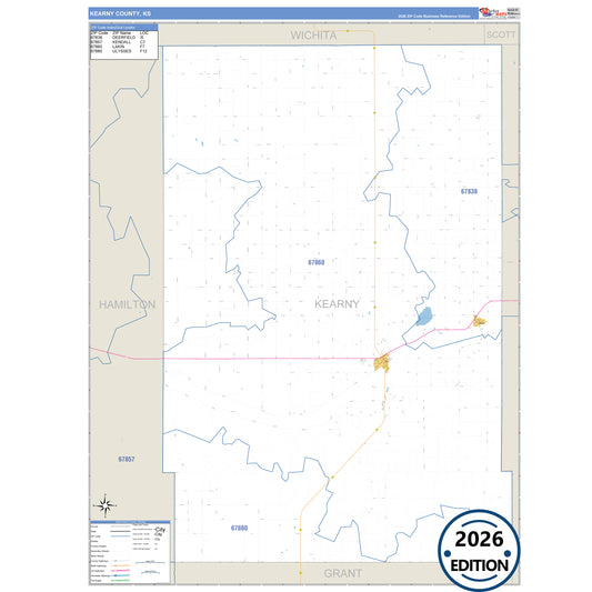 Kearny County, KS Business Reference 5 Digit ZIP Code Wall Map