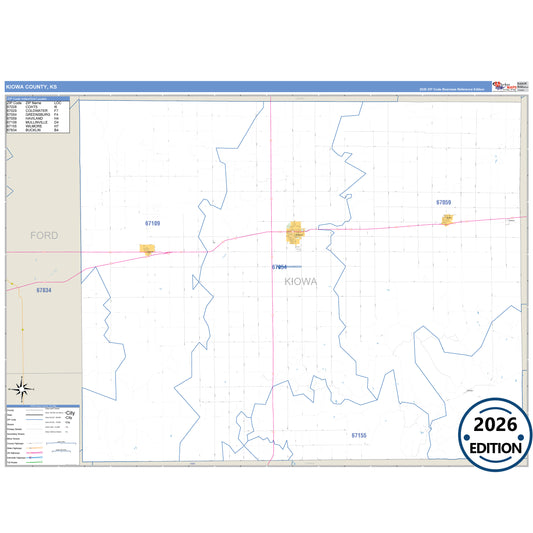 Kiowa County, KS Business Reference 5 Digit ZIP Code Wall Map