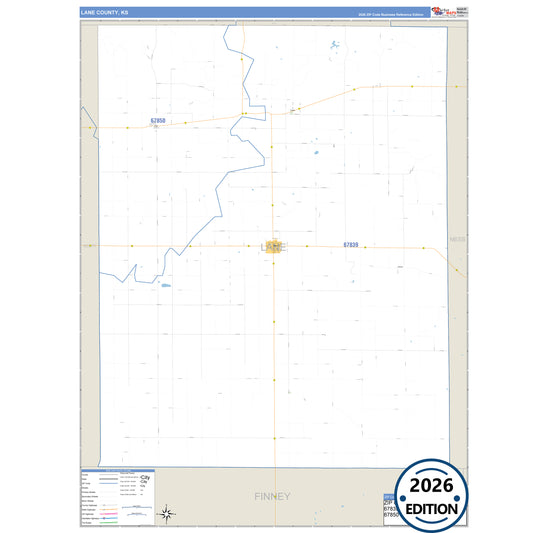 Lane County, KS Business Reference 5 Digit ZIP Code Wall Map