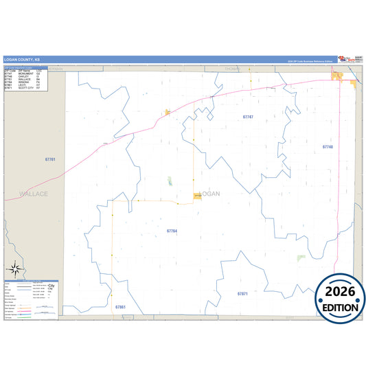 Logan County, KS Business Reference 5 Digit ZIP Code Wall Map
