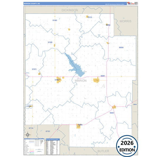 Marion County, KS Business Reference 5 Digit ZIP Code Wall Map