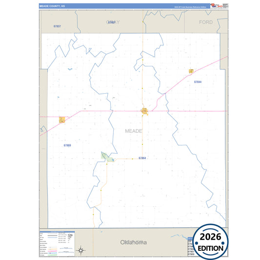 Meade County, KS Business Reference 5 Digit ZIP Code Wall Map