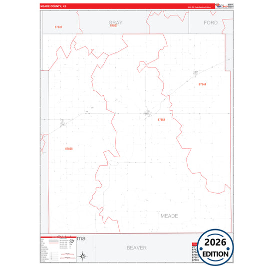 Meade County, KS Red Line 5 Digit ZIP Code Wall Map
