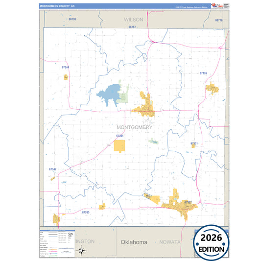 Montgomery County, KS Business Reference 5 Digit ZIP Code Wall Map
