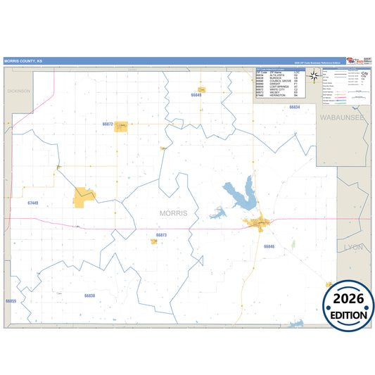 Morris County, KS Business Reference 5 Digit ZIP Code Wall Map