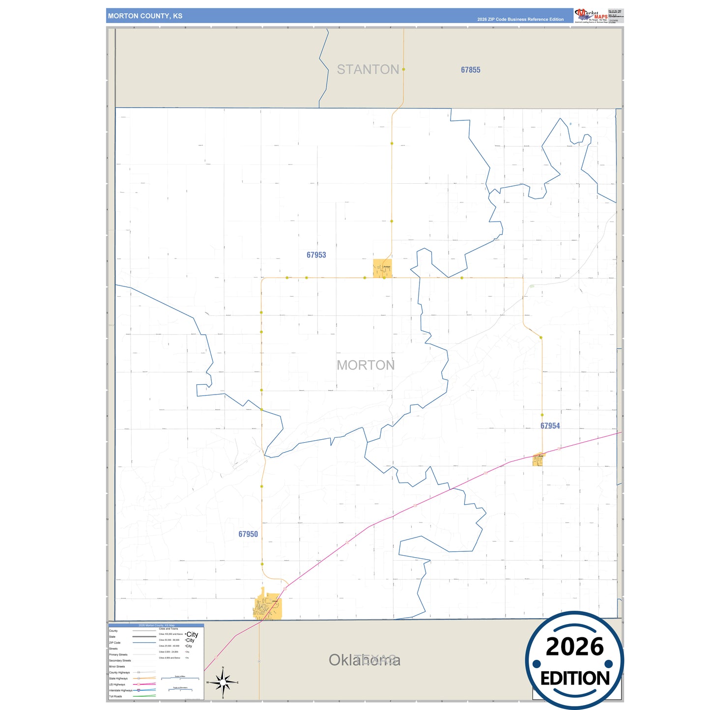 Morton County, KS Business Reference 5 Digit ZIP Code Wall Map