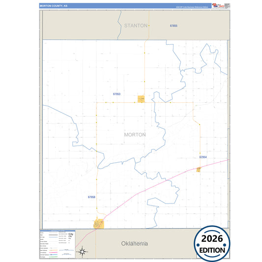 Morton County, KS Business Reference 5 Digit ZIP Code Wall Map