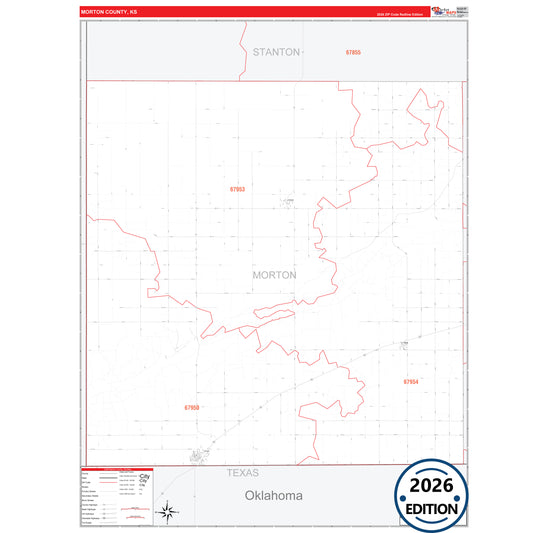 Morton County, KS Red Line 5 Digit ZIP Code Wall Map