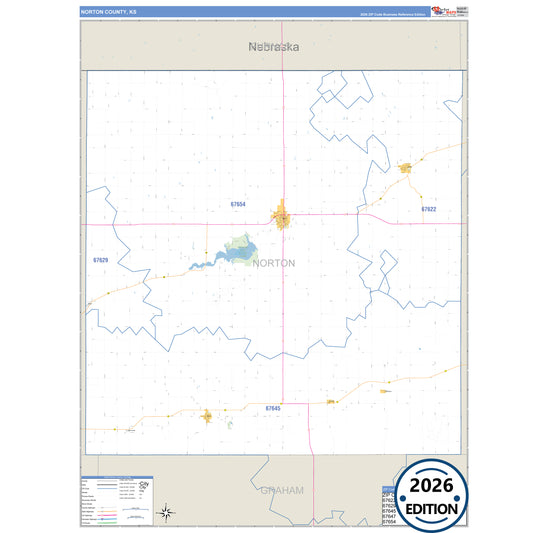 Norton County, KS Business Reference 5 Digit ZIP Code Wall Map