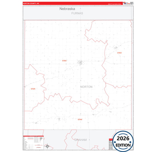 Norton County, KS Red Line 5 Digit ZIP Code Wall Map