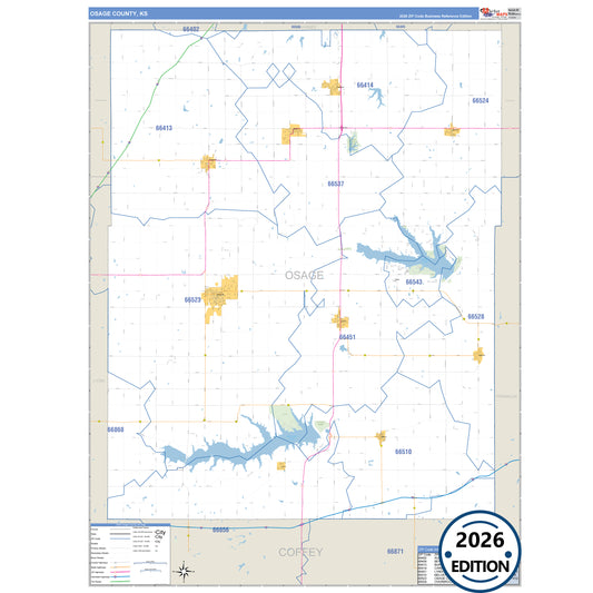 Osage County, KS Business Reference 5 Digit ZIP Code Wall Map