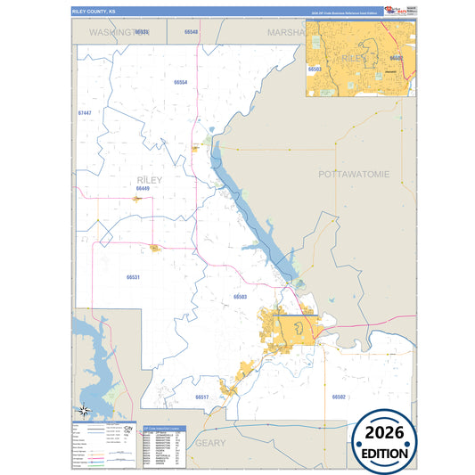 Riley County, KS Business Reference 5 Digit ZIP Code Wall Map
