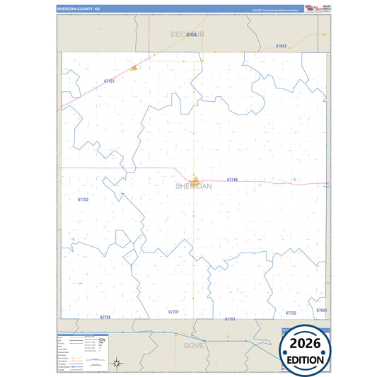 Sheridan County, KS Business Reference 5 Digit ZIP Code Wall Map