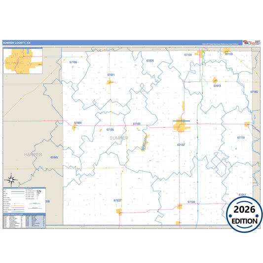 Sumner County, KS Business Reference 5 Digit ZIP Code Wall Map
