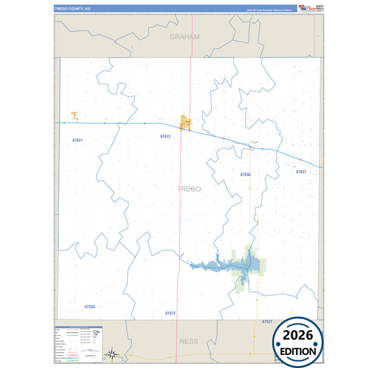 Trego County, KS Business Reference 5 Digit ZIP Code Wall Map