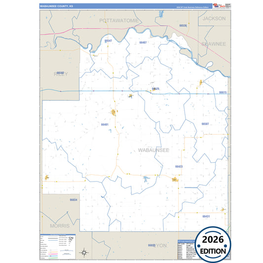 Wabaunsee County, KS Business Reference 5 Digit ZIP Code Wall Map