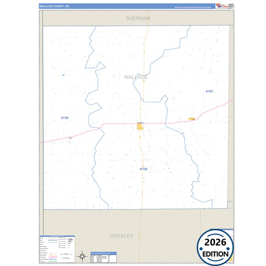 Wallace County, KS Business Reference 5 Digit ZIP Code Wall Map