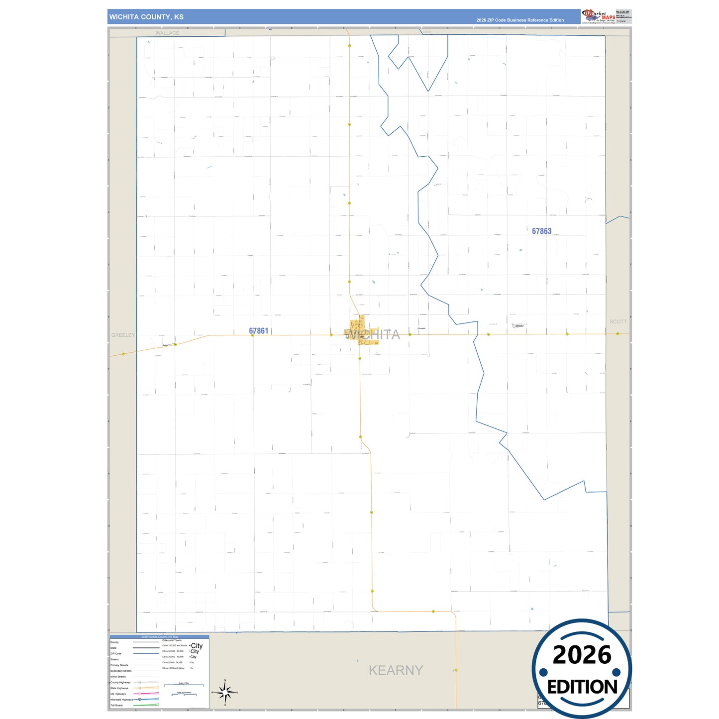 Wichita County, KS Business Reference 5 Digit ZIP Code Wall Map