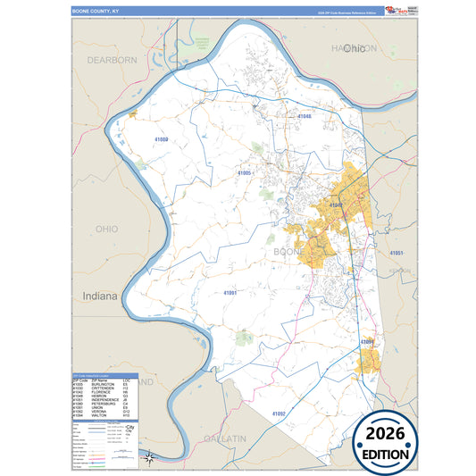 Boone County, KY Business Reference 5 Digit ZIP Code Wall Map