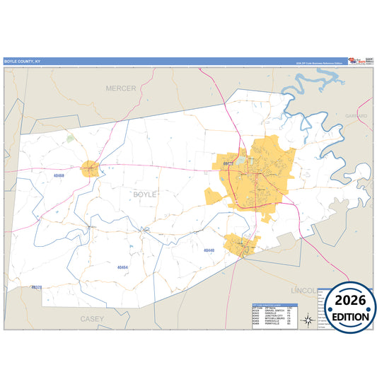 Boyle County, KY Business Reference 5 Digit ZIP Code Wall Map