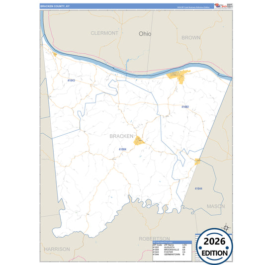 Bracken County, KY Business Reference 5 Digit ZIP Code Wall Map