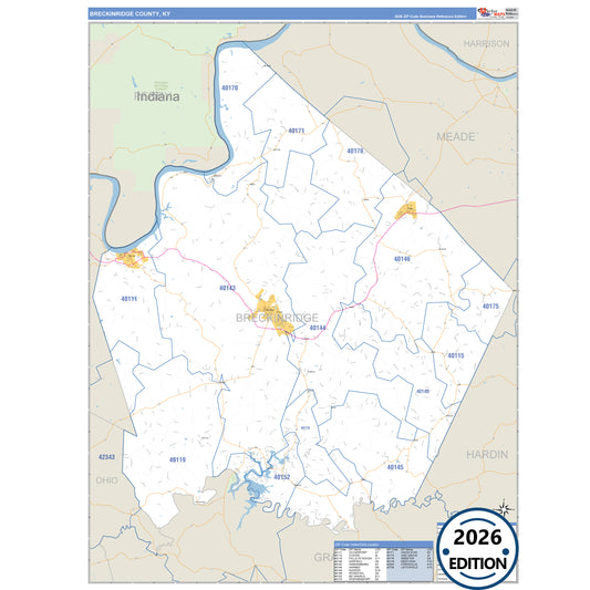 Breckinridge County, KY Business Reference 5 Digit ZIP Code Wall Map
