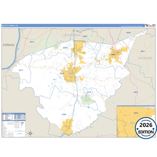 Bullitt County, KY Business Reference 5 Digit ZIP Code Wall Map