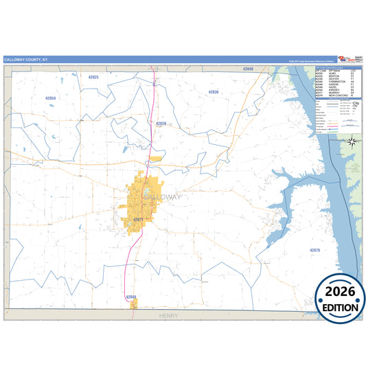 Calloway County, KY Business Reference 5 Digit ZIP Code Wall Map