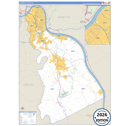 Campbell County, KY Business Reference 5 Digit ZIP Code Wall Map