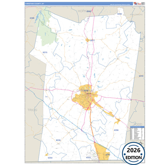 Christian County, KY Business Reference 5 Digit ZIP Code Wall Map