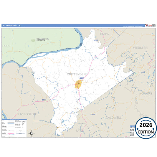 Crittenden County, KY Business Reference 5 Digit ZIP Code Wall Map
