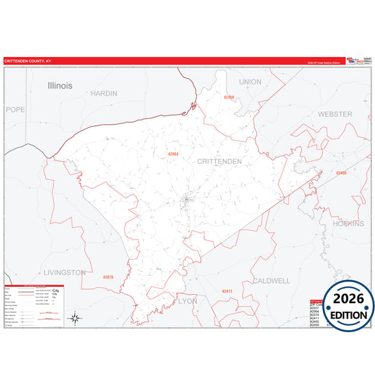 Crittenden County, KY Red Line 5 Digit ZIP Code Wall Map