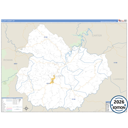 Elliott County, KY Business Reference 5 Digit ZIP Code Wall Map